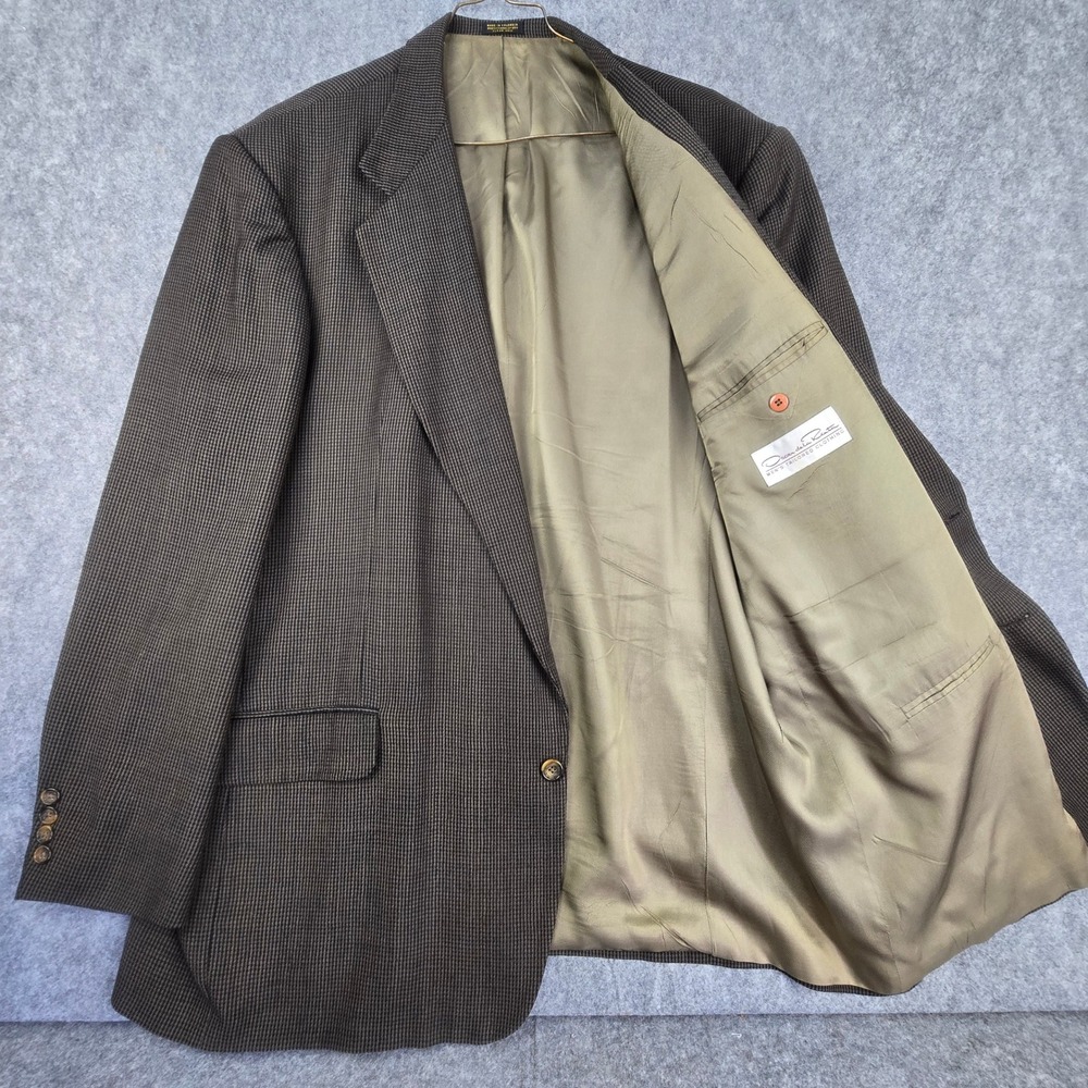 Vintage Oscar de la Renta 54R Houndstooth Blazer Sport Coat Brown Jacket King